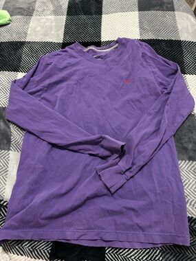 Nike Purple Long-Sleeve Crew Tee with Red Swoosh